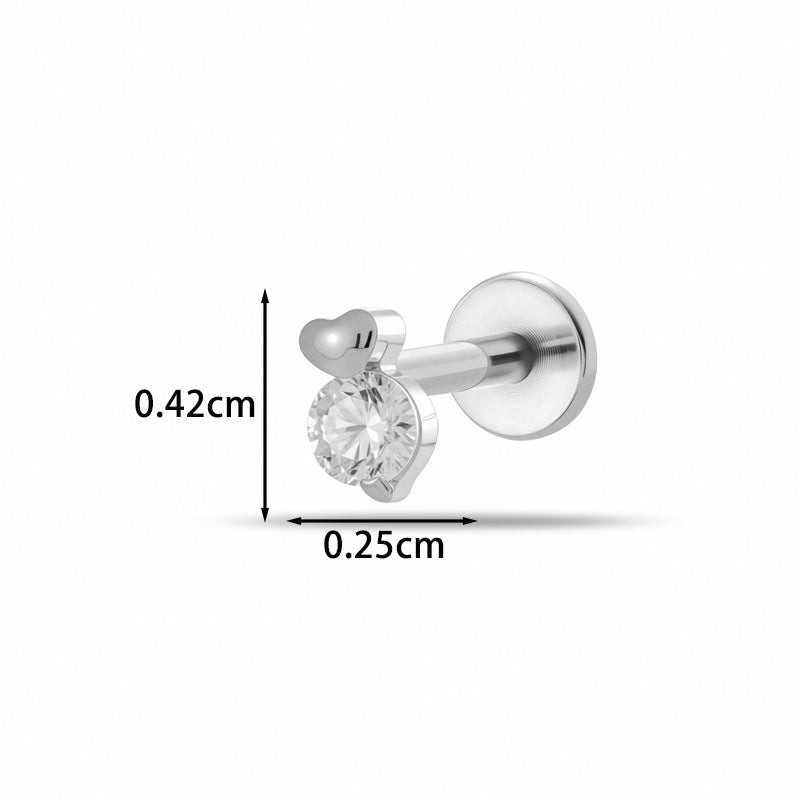 Implant Grade G23 ASTM F136 Titanium Micro CZ Flat Back Cartilage Stud | Internal Thread 16G Helix Tragus Earring