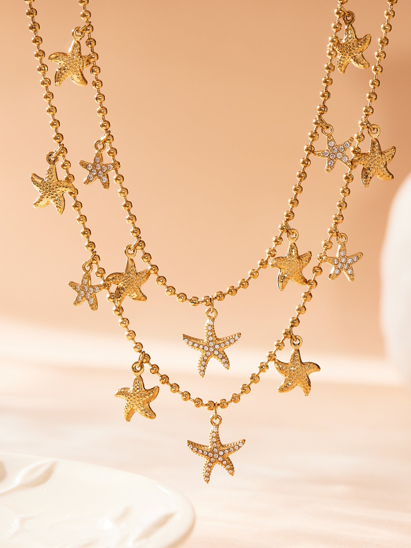 Ocean Starfish Jewelry Set – Stainless Steel Necklace, Bracelet, Earrings & Anklet | Beach Style Fashion Jewelry | Hypoallergenic Gift for Women