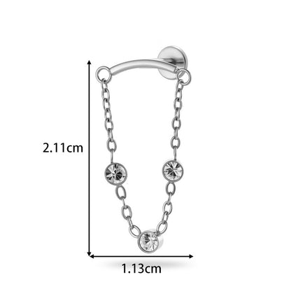 Implant Grade ASTM F136 Titanium Threadless Push Pin Zircon Chain Dangle Flat Back Stud | Geometric Cartilage Helix Tragus Lip Piercing Jewelry