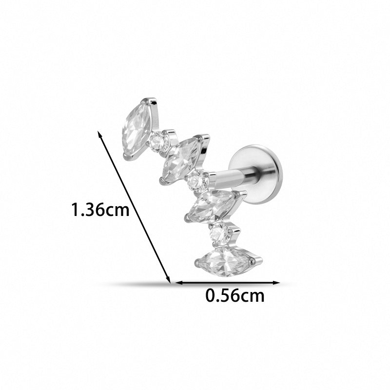 Implant Grade G23 ASTM F136 Titanium CZ Labret Stud | Internal Thread 16G Flat Back Lip & Cartilage Earring