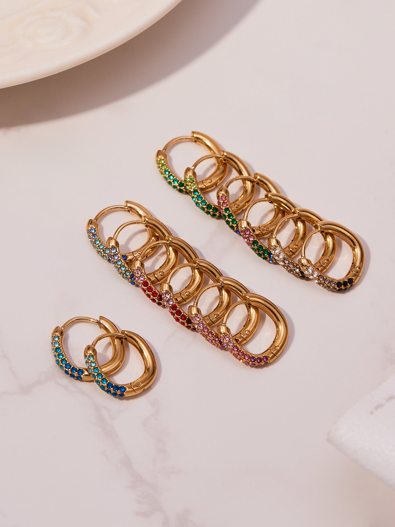 Luxury Minimalist Geometric Hoop Earrings with Micro Inlay Cubic Zirconia | Fashion Jewelry Set