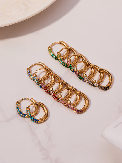 Luxury Minimalist Geometric Hoop Earrings with Micro Inlay Cubic Zirconia | Fashion Jewelry Set