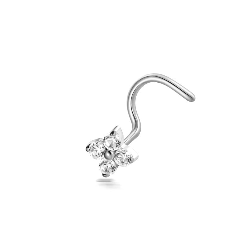 Implant Grade ASTM F136 Titanium Star Lightning Nose Stud S-Bend CZ Nose Stud Nostril Piercing Jewelry Hypoallergenic