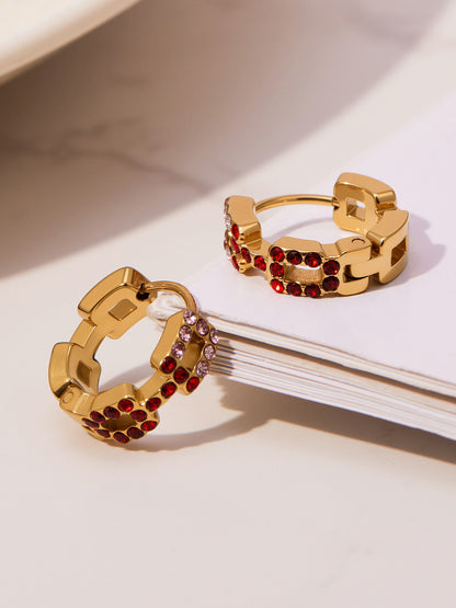 Geometric Hollow Zircon Earrings | Stainless Steel Colorful Micro Paved Hoop Earrings | Minimalist Modern Fashion Jewelry