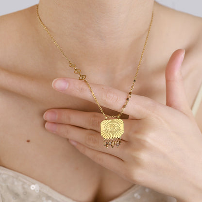 18K Gold Plated Titanium Steel Natural Stone Pendant Necklace (Vintage Style)