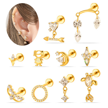 G23/F136 Titanium Internal Thread Lip & Cartilage Moon Stud