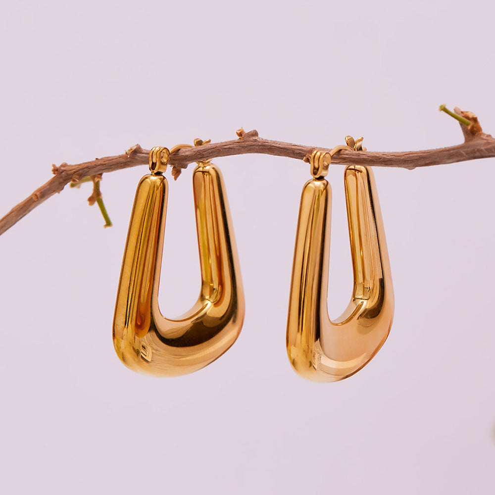 Geometric U-Shaped Stainless Steel Hoop Earrings Set | Modern Minimalist Fashion Jewelry