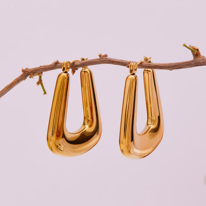 Geometric U-Shaped Stainless Steel Hoop Earrings Set | Modern Minimalist Fashion Jewelry