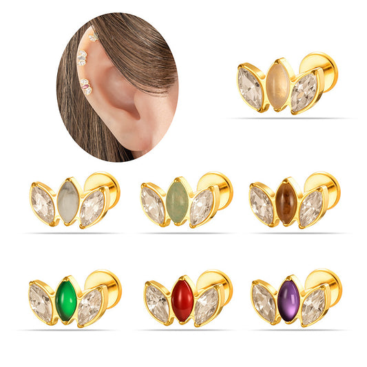 G23/F136 Titanium Marquise CZ Leaf Internal Thread Flat Back Piercing Jewelry – 7 Styles