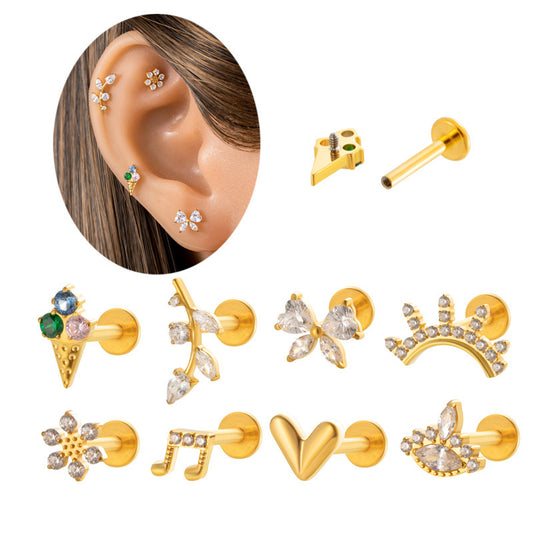 F136 Titanium Internally Threaded CZ Cartilage Stud Earrings – Flat Back Piercing Jewelry