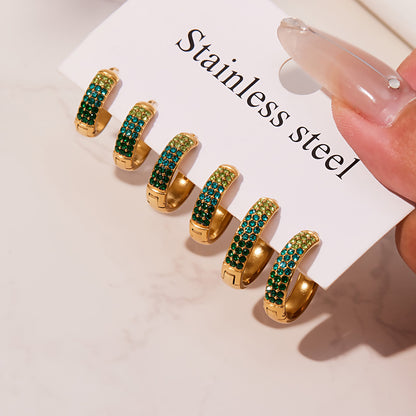 Stainless Steel Colorful Zircon Round Hoop Earrings Set — Minimal Classic Luxury Hoops