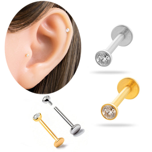 G23/F136 Titanium Body Jewelry – 3mm CZ Internal Thread Lip Stud & Ear Cartilage Piercing