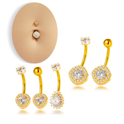 Titanium CZ Heart Navel Ring – G23/F136 Belly Button Piercing