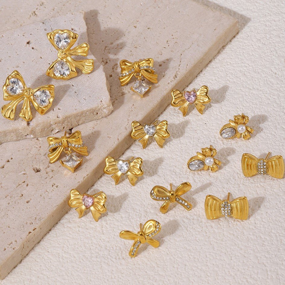 Stainless Steel Butterfly Earrings Rhinestone & Glass Stone Fashion Earrings