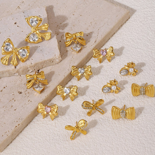 Stainless Steel Butterfly Earrings Rhinestone & Glass Stone Fashion Earrings