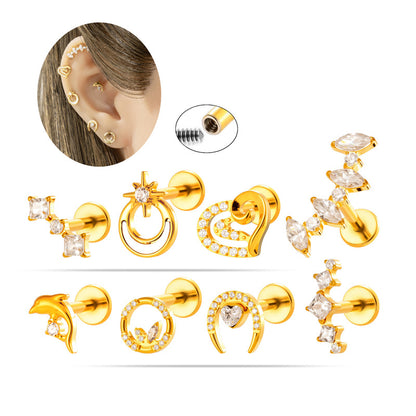 Implant Grade G23 ASTM F136 Titanium CZ Labret Stud | Internal Thread 16G Flat Back Lip & Cartilage Earring