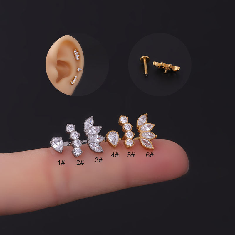 Implant Grade G23 ASTM F136 Titanium Teardrop CZ Labret Stud | Internal Thread Flat Back 16G