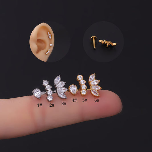 Implant Grade G23 ASTM F136 Titanium Teardrop CZ Labret Stud | Internal Thread Flat Back 16G