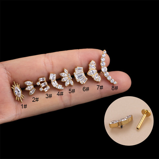 F136 Titanium Crown Marquise Zircon Internally Threaded Flat Back Cartilage Piercing | G23 Titanium Body Jewelry