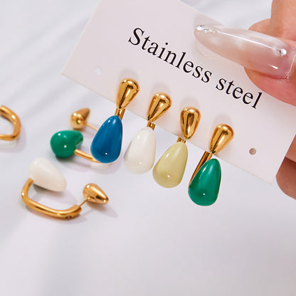 Stainless Steel Enamel Water Drop Earrings – Multicolor Teardrop Studs | Trendy Statement Earrings | WANTI Jewelry