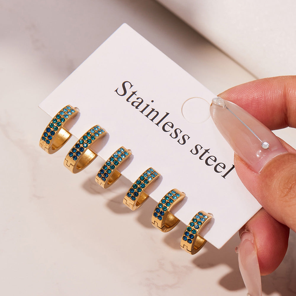 Colorful Zircon U-Shaped Hoop Earrings Set – Stainless Steel Hypoallergenic Minimalist Jewelry for Women | Trendy Fashion Earrings by WANTI Jewelry