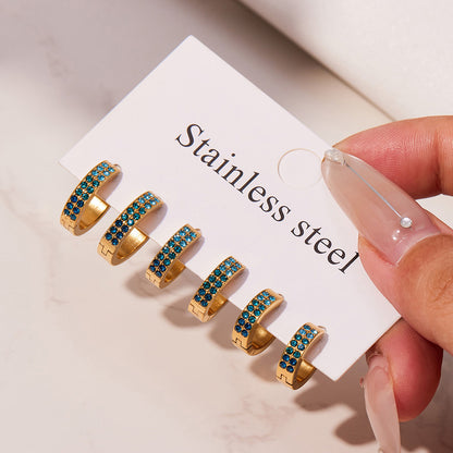 Colorful Zircon U-Shaped Hoop Earrings Set – Stainless Steel Hypoallergenic Minimalist Jewelry for Women | Trendy Fashion Earrings by WANTI Jewelry