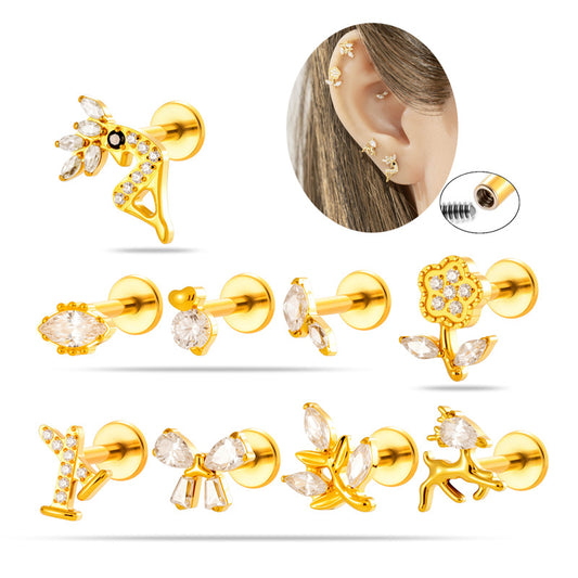 Implant Grade G23 ASTM F136 Titanium Micro CZ Flat Back Cartilage Stud | Internal Thread 16G Helix Tragus Earring