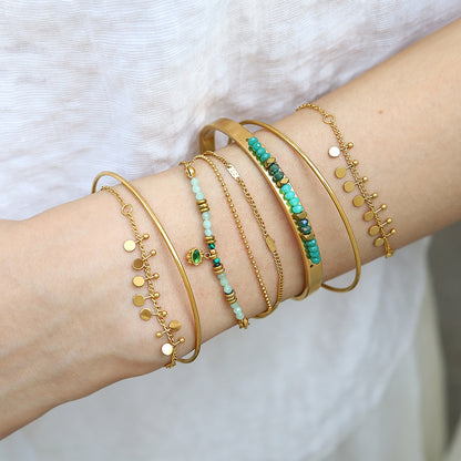 18K Gold Plated Stainless Steel Bohemian Natural Stone Beaded Evil Eye Bracelet | Layered Crystal Charm Bracelet Jewelry