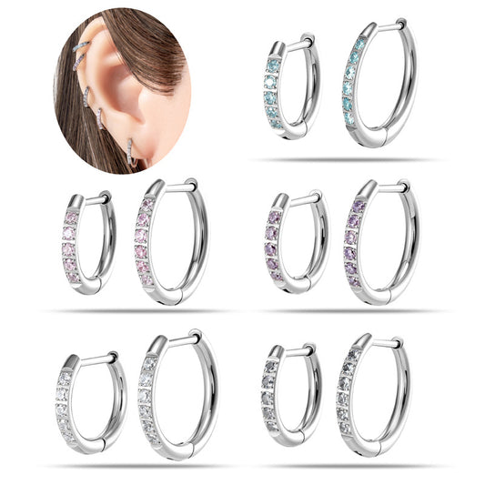G23/F136 Titanium Paved CZ Hoop Earring Piercing – 8MM/10MM Round Stud Earrings, Hypoallergenic Body Jewelry for Daily & Professional Use