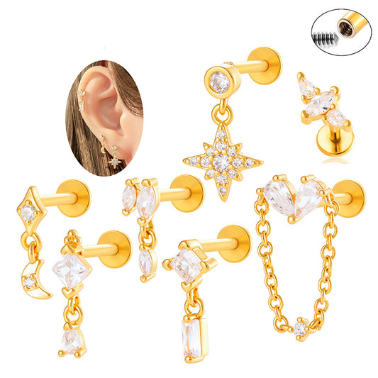 Titanium Internally Threaded  CZ Cartilage Stud – Hypoallergenic Piercing Jewelry