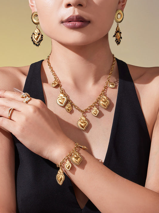 Stainless Steel Strawberry & Sunflower Jewelry Set – Necklace · Bracelet · Earrings