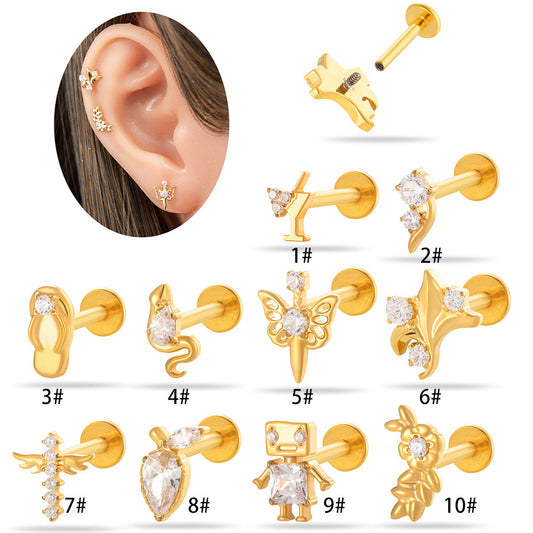 G23/F136 Titanium Internally Threaded CZ Flat-Back Cartilage Stud Earrings