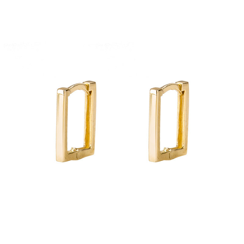 14K Solid Gold Glossy Square Earrings – Minimalist Polished Studs