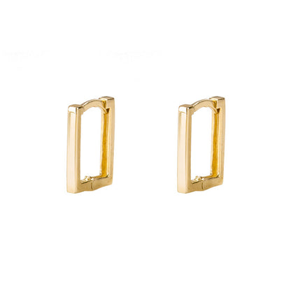 14K Solid Gold Glossy Square Earrings – Minimalist Polished Studs