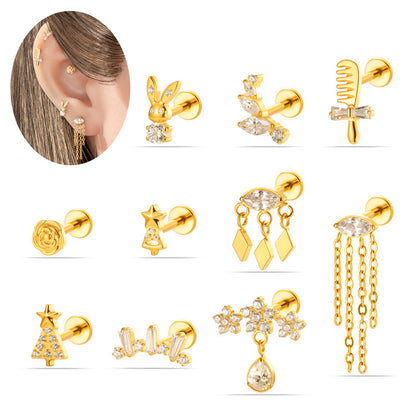 G23/F136 Titanium Micro CZ Internal Thread Piercing Jewelry – Christmas Tree, Rose, Comb & Bunny | 10 Styles