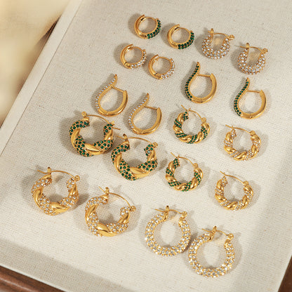Stainless Steel Zircon Hoop Earrings Set | Modern Minimalist Sparkling Fashion Jewelry