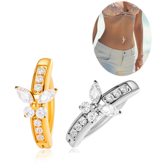 G23/F136 Titanium Butterfly Zircon Belly Button Ring | Navel Piercing Jewelry
