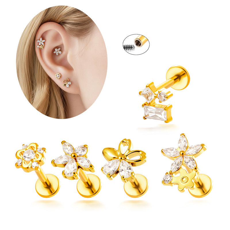 Titanium Labret Stud for Lip & Cartilage Piercing – CZ Flat Back Jewelry (Implant Grade ASTM F136)