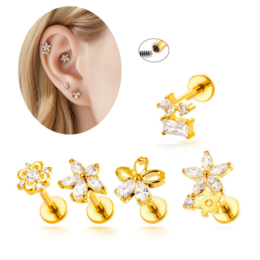 Titanium Labret Stud for Lip & Cartilage Piercing – CZ Flat Back Jewelry (Implant Grade ASTM F136)