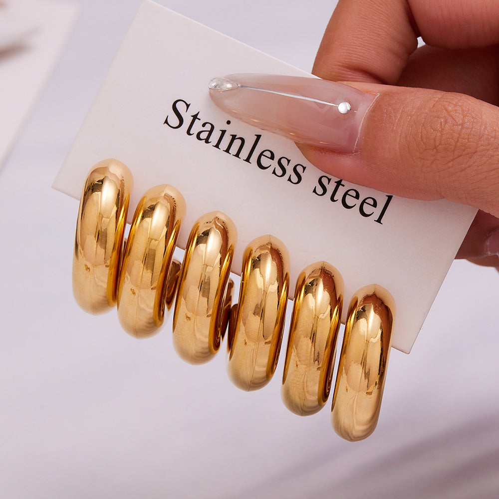Hollow Smooth C-Shaped Hoop Earrings – Minimalist Stainless Steel Polished Statement Jewelry | WANTI Jewelry