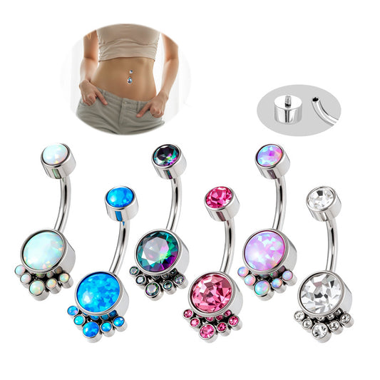 G23/F136 Titanium Belly Button Ring with Zircon & Opal | Internally Threaded Navel Piercing Jewelry