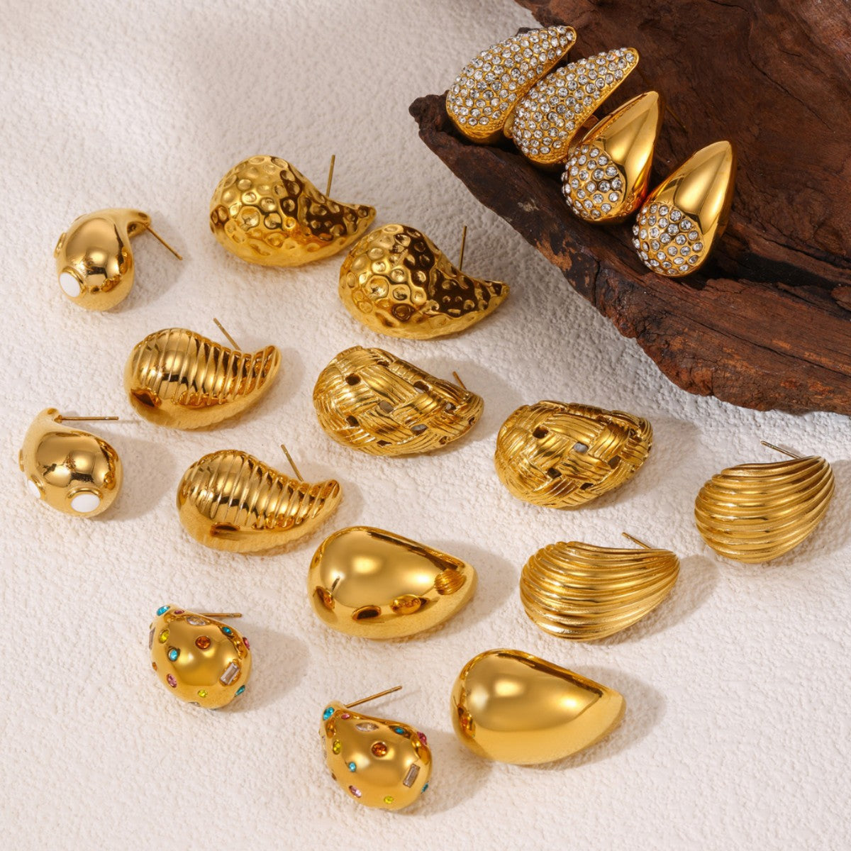 Elegant Teardrop Zircon Earrings – Stainless Steel Enamel, Pearl & Rhinestone Collection | Hypoallergenic Fashion Jewelry