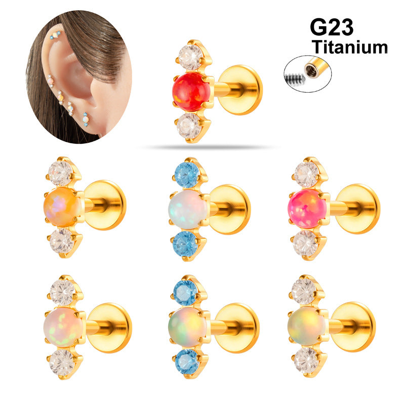 G23/F136 Titanium Opal Flat Back Labret Stud | Colorful Opal Piercing Jewelry for Lip & Ear