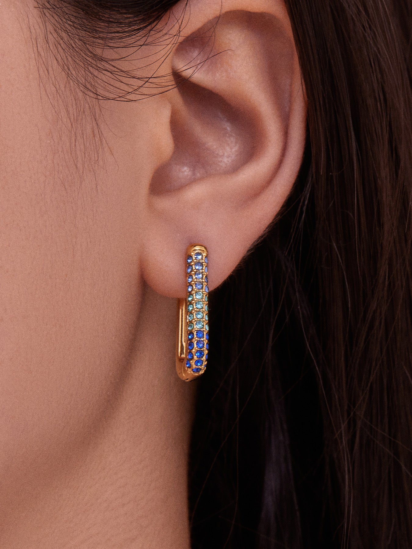 Stainless Steel Long U-Shaped Hoop Earrings with 5A Zircon – Elegant Colorful Statement Fashion Jewelry