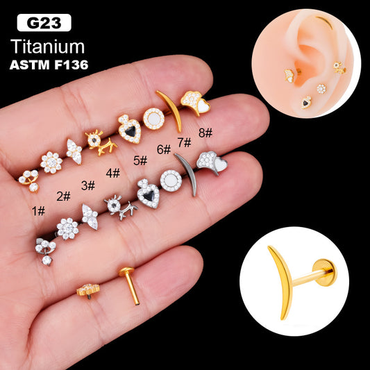 G23 Titanium Internally Threaded CZ Stud – Hypoallergenic Flat Back Piercing Jewelry