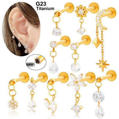 F136 Titanium Internally Threaded Flower CZ Cartilage Stud – Hypoallergenic Piercing Jewelry