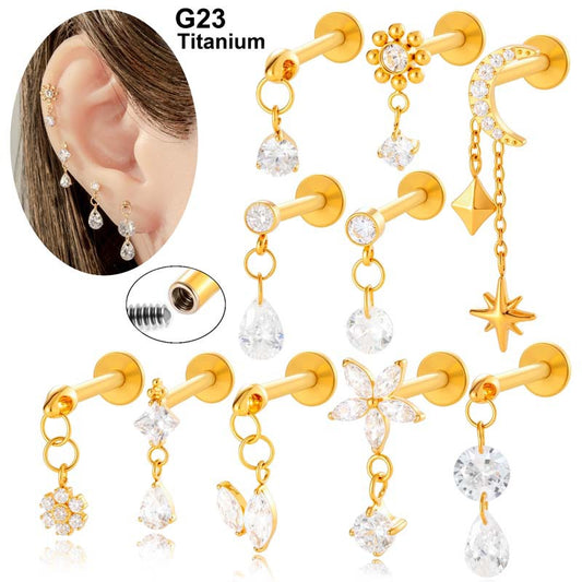 F136 Titanium Internally Threaded Flower CZ Cartilage Stud – Hypoallergenic Piercing Jewelry