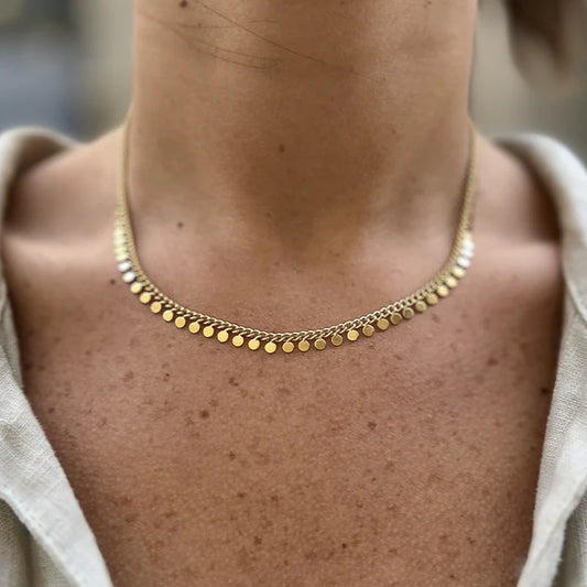 18K Gold Plated Titanium Steel Round Pendant Necklace | Elegant Fashion Jewelry