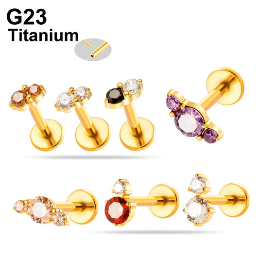 Implant Grade ASTM F136 Titanium Threadless Push Pin Zircon Geometric Flat Back Stud | Cartilage Helix Tragus Lip Piercing Jewelry