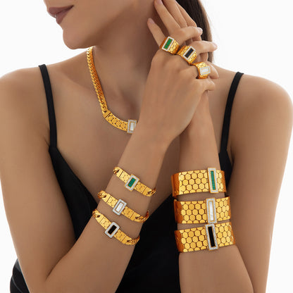 Trendy Stainless Steel Chain Jewelry Set – Rings, Bracelet, Earrings, Necklace & Bangle